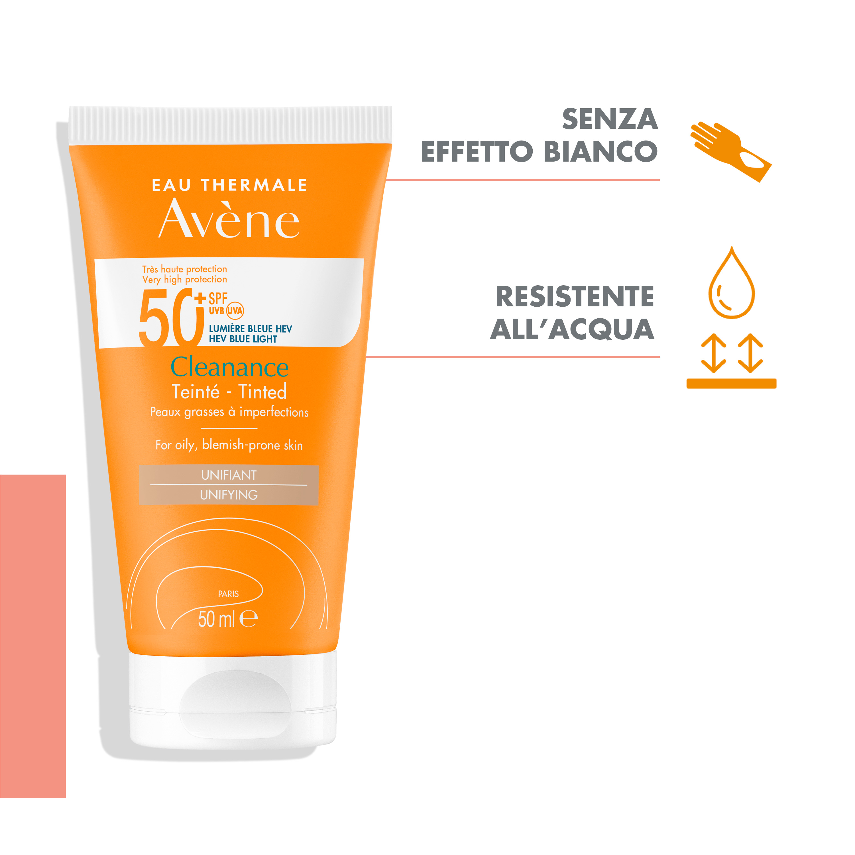 Avene cleanance - crema solare viso e collo colorata con protezione molto  alta spf 50+ - 50 ml