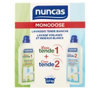 Nuncas Monodose lavaggio tende bianche lava tende 1 detergente specifico 75ml + cura tende 2 additivo ravvivante 150ml