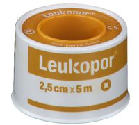 Leukopor cerotto tessuto non tessuto bianco in rocchetto 2,5cm x 5m