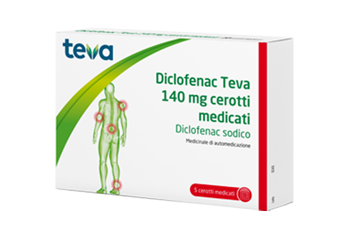 Diclofenac Teva antinfiammatorio 140mg dolori muscolari e articolari mal di schiena 5 cerotti medicati