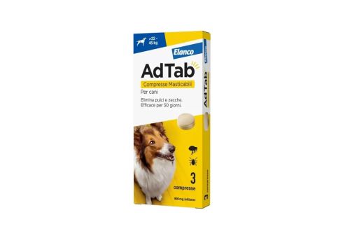 AdTab 900mg antipulci e antizecche per cani 22-45Kg 3 compresse masticabili