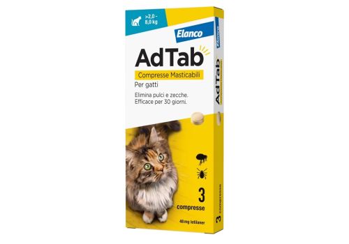 AdTab 48mg antipulci e antizecche per gatti 2-8Kg 3 compresse masticabili