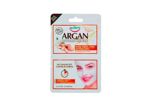 Equilibra Argan Maschera Viso Antiaging con Coenzima Q10 ed Estratto di Gardenia 2 Dosi