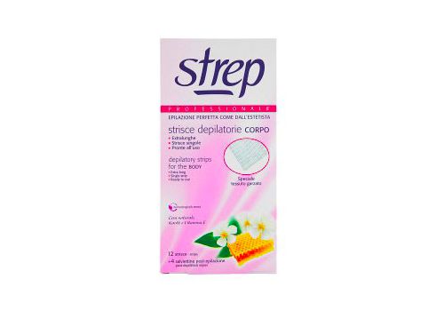 Strep Professionale Strisce Depilatorie Corpo 12 Strisce + 4 Salviettine Post-Epilazione