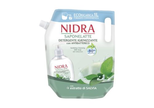 Nidra Saponelatte Liquido Detergente Igienizzante Antibatterico Con Estratto Di Salvia Ricarica 1 litro