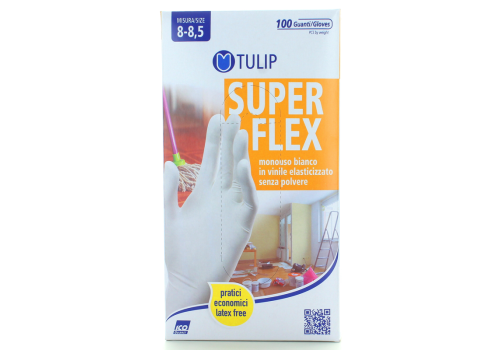 Tulip Superflex Guanti In Vinile Bianco Elasticizzato Monouso Senza Polvere Misura 8-8,5 100pz 