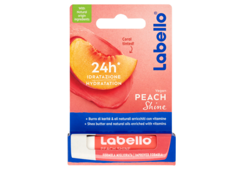 Labello Peach Shine Burrocacao 24H Idratazione con Burro di Karitè e Oli Naturali Arricchiti con Vitamine 1 Stick