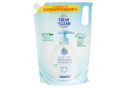 Fresh & Clean sapone liquido delicato ipoallergenico con acqua micellare ecoricarica 1000ml