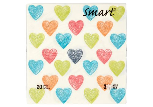 Smart tovaglioli 3 veli decorati cuori 33 x 33cm 20 pezzi