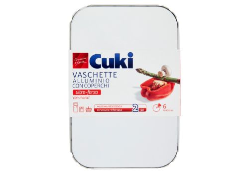 Cuki Conserva e Cuoce vaschette alluminio 6 porzioni con coperchi e manici 2 pezzi