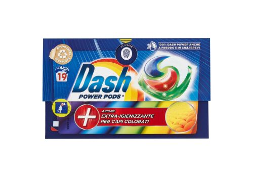 Dash Power Pods detersivo lavatrice azione extra-igienizzante colorati 19 capsule 488,3 grammi