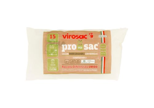 Virosac Bio Propersac sacco rifiuti biodegradabile con maniglie 45 x 60cm 30 litri medium 15 pezzi