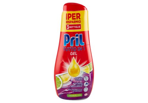 Pril tutto in 1 gel lavastoviglie detersivo liquido per i piatti limone 3 x 630ml