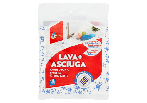 Super5 Lava + Asciuga panno cucina in microfibra effetto igienizzante 35 x 35cm 3 pezzi