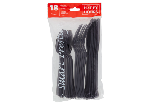 Happy Hours set posate black cucchiaio forchetta e coltello 6+6 +6