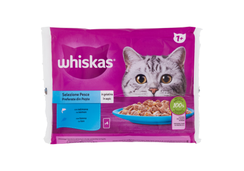 Whiskas Selezione Pesce bocconcini con salmone e con tonno in gelatina per gatto 4 x 85 grammi