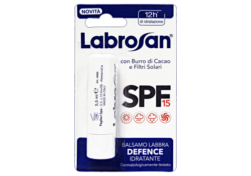 Labrosan Balsamo Labbra Defence Idratante SPF15 con Burro di Cacao e Filtri Solari 1 Stick