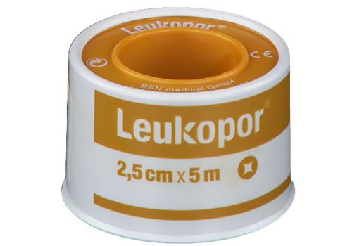 Leukopor cerotto tessuto non tessuto bianco in rocchetto 2,5cm x 5m