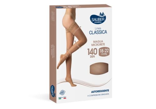 Sauber linea classica 18-22mmHg 140 denari autoreggente maglia microrete colore neutro beige taglia 3