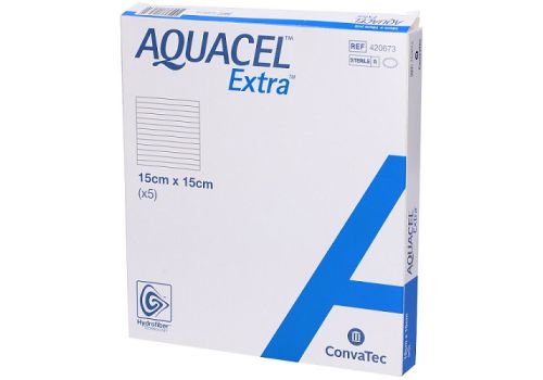 Aquacel Extra Hydrofiber medicazione con fibra rinforzante15 x 15cm 5 pezzi