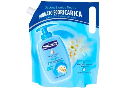 Mantovani Sapone mani Liquido Neutro per Pelle Sensibile al Talco e Fiori Bianchi Ricarica 750ml