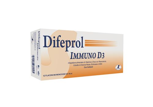 Difeprol Immuno D3 integratore di vitamine e zinco per il benessere del sistema immunitario 12 flaconcini per uso orale 10ml