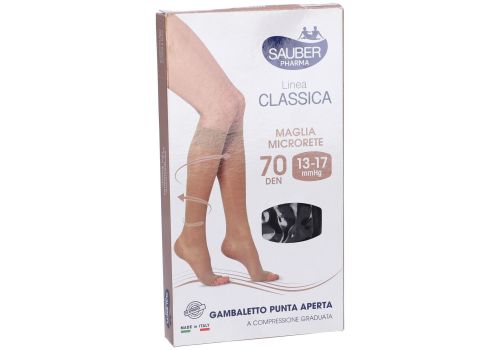 Sauber linea classica 13-17 mmhg gambaletto microrete a punta aperta 70 denari colore nero taglia 2