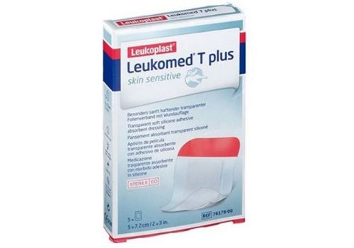 Leukomed T Plus Skin Sensitive medicazione trasparente assorbente con adesivo in silicone 5 x 7,2cm 5 pezzi