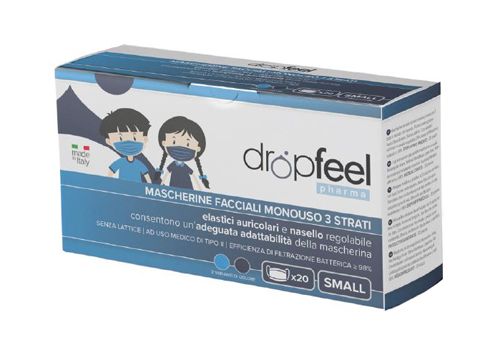 Dropfeel mascherina pediatrica tipo 2 chirurgica colore azzurro 20 pezzi