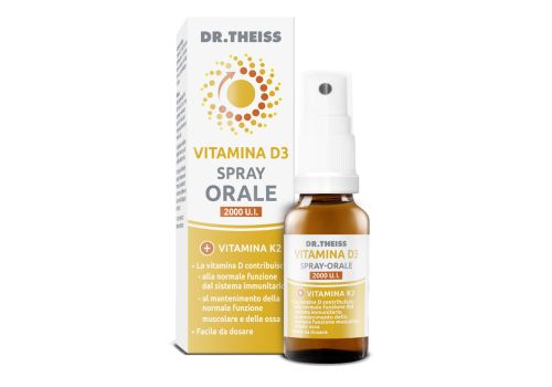 Dr.Theiss Vitamina D3 2000 u.i. + Vitamina K2 integratore per il sistema immunitario e l'apparato muscolo-scheletrico spray orale 20ml