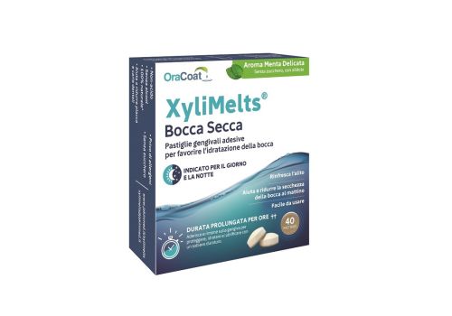 Xylimelts bocca secca pastiglie gengivali adesive per idratazione della bocca aroma menta 40 pastiglie