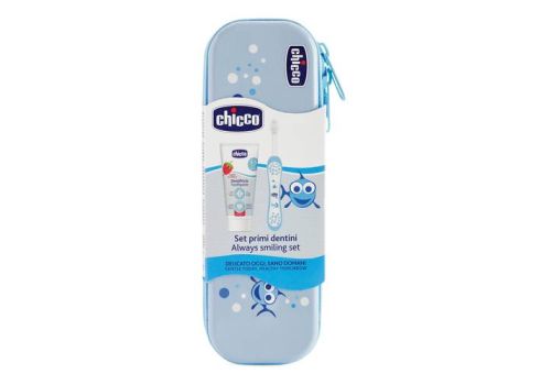 Chicco Set dentale 6m+ azzurro spazzolino + dentifricio con fluoro 